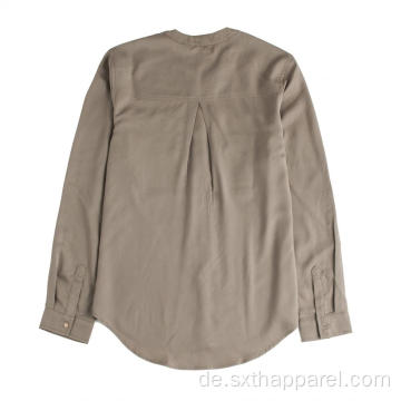Damen Bluse Langarm Tencel Lady Flat Shirt